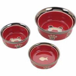 Ethical Stoneware 5 in. Ritz Copper Rim Dog Dish - Red